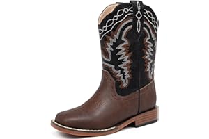 Parrosoo Kids Cowboy Boots for Boys Girls Western Riding Shoes Square Toe Wide Calf Hunting Walking Adventure Toddler Little Big Kid
