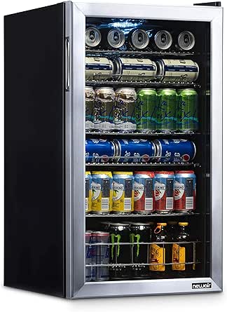 NewAir Beverage Refrigerator Cooler with 126 Can Capacity - Mini Bar Beer Fridge with Right Hinge Glass Door - Cools to 34F - AB-1200 - Stainless Steel