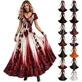 WQEVRCF Halloween Dresses for Women,3D Printed Skeleton Short Sleeve Maxi Dress Gothic Costume for Party