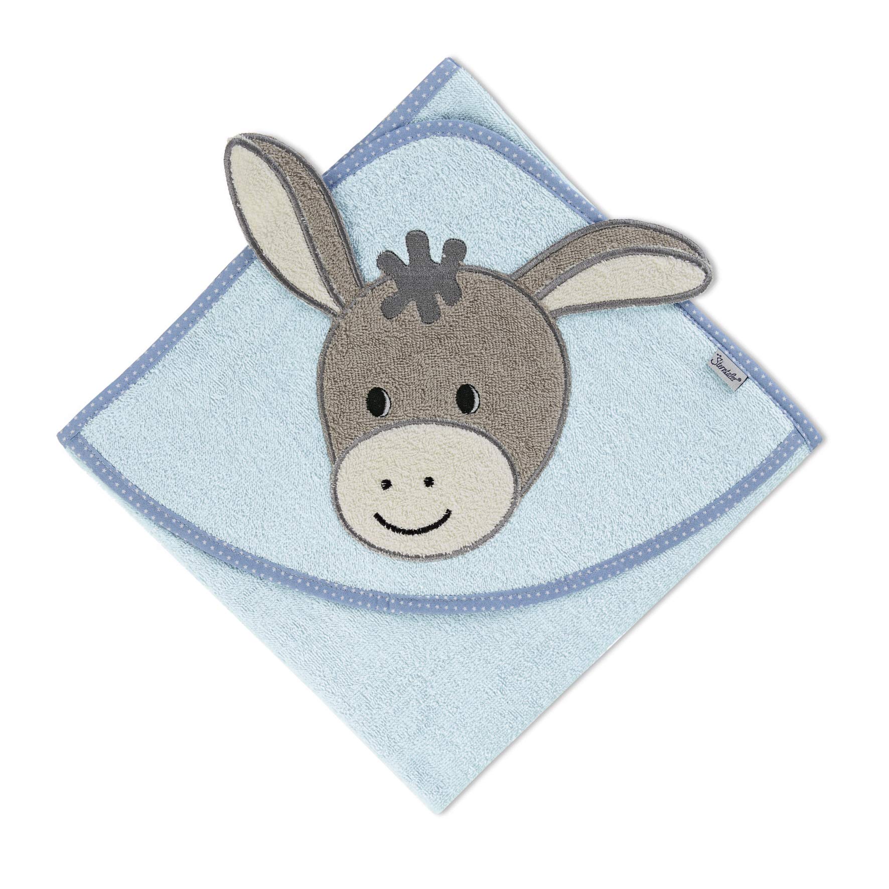 Sterntaler Emmi Donkey Hooded Bath Towel, Age 0 Months, 80 x 80 cm, Light Blue