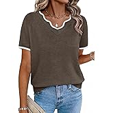 OFEEFAN Short Sleeve Sweater for Women V Neck Lightweight Sweaters Fashion Clothing Business Casual Outfits