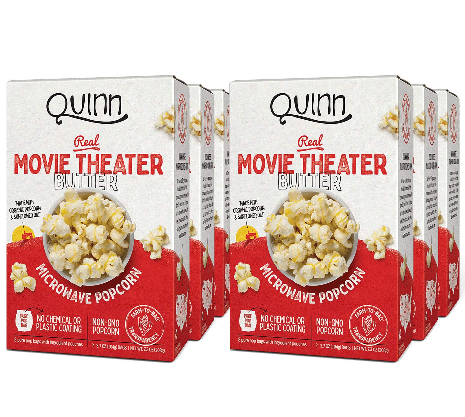 Quinn Popcorn Movie Theater Extra Butter Microwave Popcorn, 2 Bags (Pack of 6)