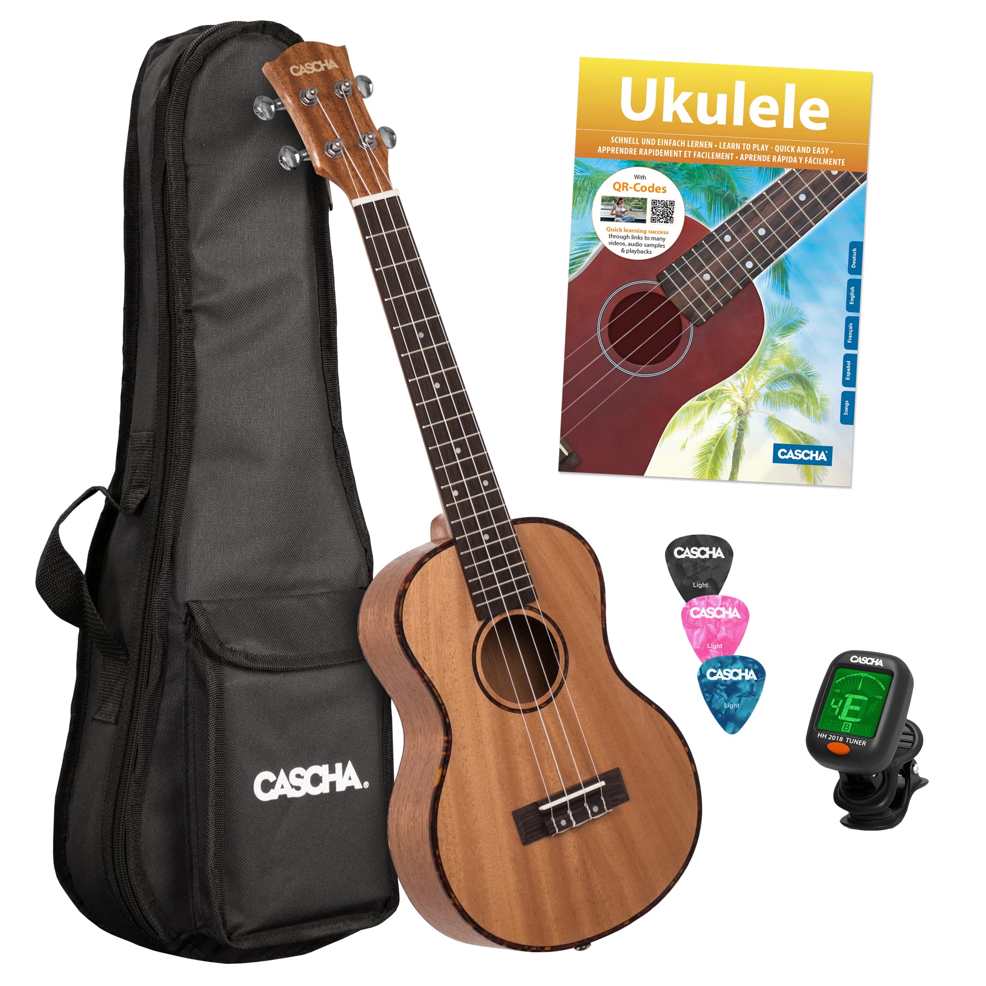 CASCHA HH 2049 DE Premium Tenor Mahogany Ukulele Bundle