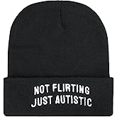Funny Winter Knit Beanie Hats with Embroided Text and Pattern Design, Perfect Halloween for Men Women Teens