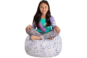 POSH CREATIONS Posh Stuffable Kids Stuffed Animal Storage Bean Bag Chair Cover - Childrens Toy Organizer, Medium 27" - Fun Coloring Fabric