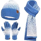 Womens Winter Knit Beanie Hats and Touchscreen Gloves Long Scarf Set with Warm Fleece Lined Skull Caps Scarves for Women