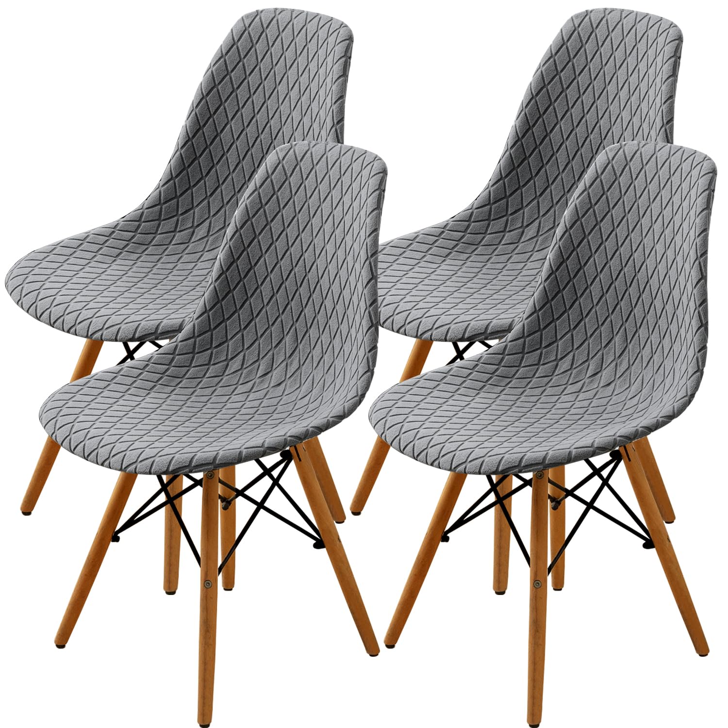 SHENGYIJING Dining Chairs Covers Set of 4, Mid Century Modern Style Shell Dining Accent Side Chairs, Upholstered (Light Grey, 4 Pieces)