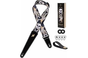 Nefelibata Guitar Strap Skulls, 2 Inch Guitar Straps with Extended Soft Black Suede Leather End for Acoustic Guitar, Electric Guitar, Bass, Gift for Guitarists