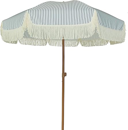 Ammsun 7ft Outdoor Patio Umbrella With Fringe Garden Parasol Aluminum Manual Push Button Tilt Garden Parasol Portable Uv 100 Protection With Carry Bag For Outdoor Patio Stripe Amazon Ca Patio Lawn Garden