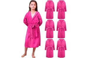 Glitopper 6 Pcs Kids Birthday Robes Girl Spa Party Robe Hooded Bathrobe Waffle Kimono Robes with Pocket for Spa Slumber Party