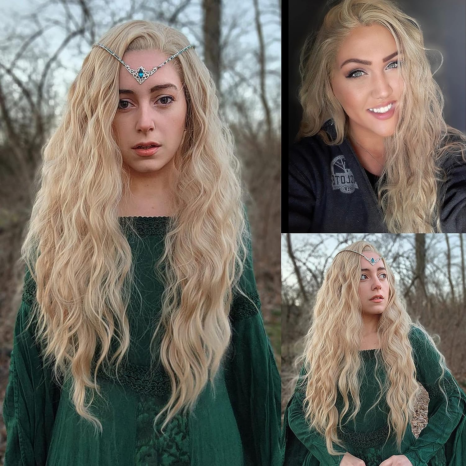 PORSMEER 13x4 Lace Front Long Blonde Wavy Curly Wigs for Women Realistic Synthetic Hair Lace Front Wig Free Part Glueless Ladies Wig,26inch — image 1