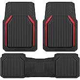 CAR PASS Heavy Duty Rubber Floor Mats for Car, Waterproof Liner Deep Dish Car Mats Full Sets, Universal Trim to Fit for SUV Truck Sedans Vans, All Weather Automotive Floor Mats 3pcs, Black Red