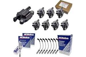 8 AD Auto Parts Ignition Coils + 8 OEM 41-962 Double Platinum Spark Plugs + 8 OEM 9748HH Spark Plug Wires w/Heat Shields Compatible With D513A