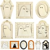 12 Sets Halloween Crafts Kit, Wood Ghost DIY Frames Decoration | Unfinished Wooden Gift Ornaments Cute Ghost for Art Party Supplies (Not Include Painting Tools)