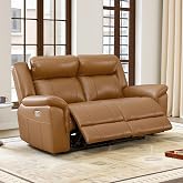 CHITA Leather Power Recliner Sofa Wall Hugger, Saddle, Loveseat | Genuine Leather, Wall Hugger, Reclining, Loveseat with Power Headrest, Charging Ports, for Living Room, RV
