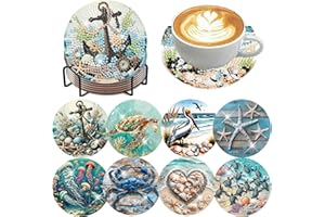 Zythron 8 PCS Diamond Art Coasters Ocean Diamond Painting Coasters Kits Ocean Animals with Holder Cork Pads DIY for Beginners, Adults, Diamonds Art Crafts Supplies 4x4 in