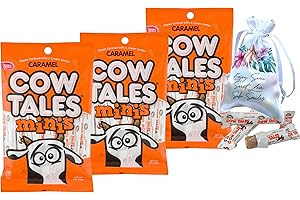 Goetze Candy Individually Wrapped | Original Caramel Cow Tales Minis - Delicious Chewy Cream Center - Soko Smiles Pocket Bag Included (3 Pack Bags)
