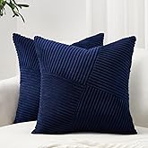 Topfinel Fall Pillow Covers Set of 2 Soft Corduroy Boho Strip Textured Blue Pillow Covers Modern Farmhouse Cute Autumn Home Decor Blue Living Room Sofa Couch Bed 45x45 cm