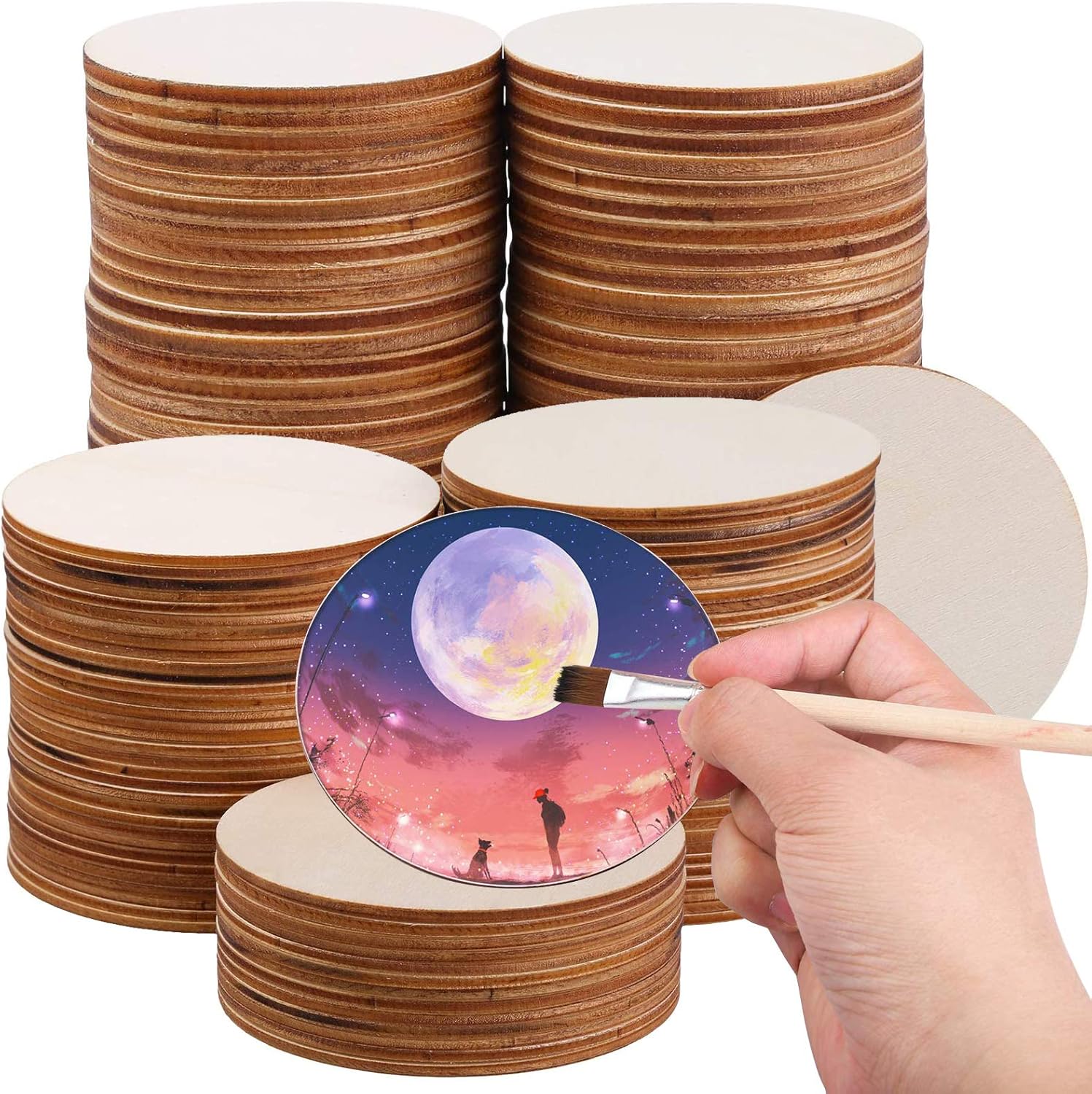 WZYTEU 40pcs Wooden Discs, Blank Unfinished Wooden Circles