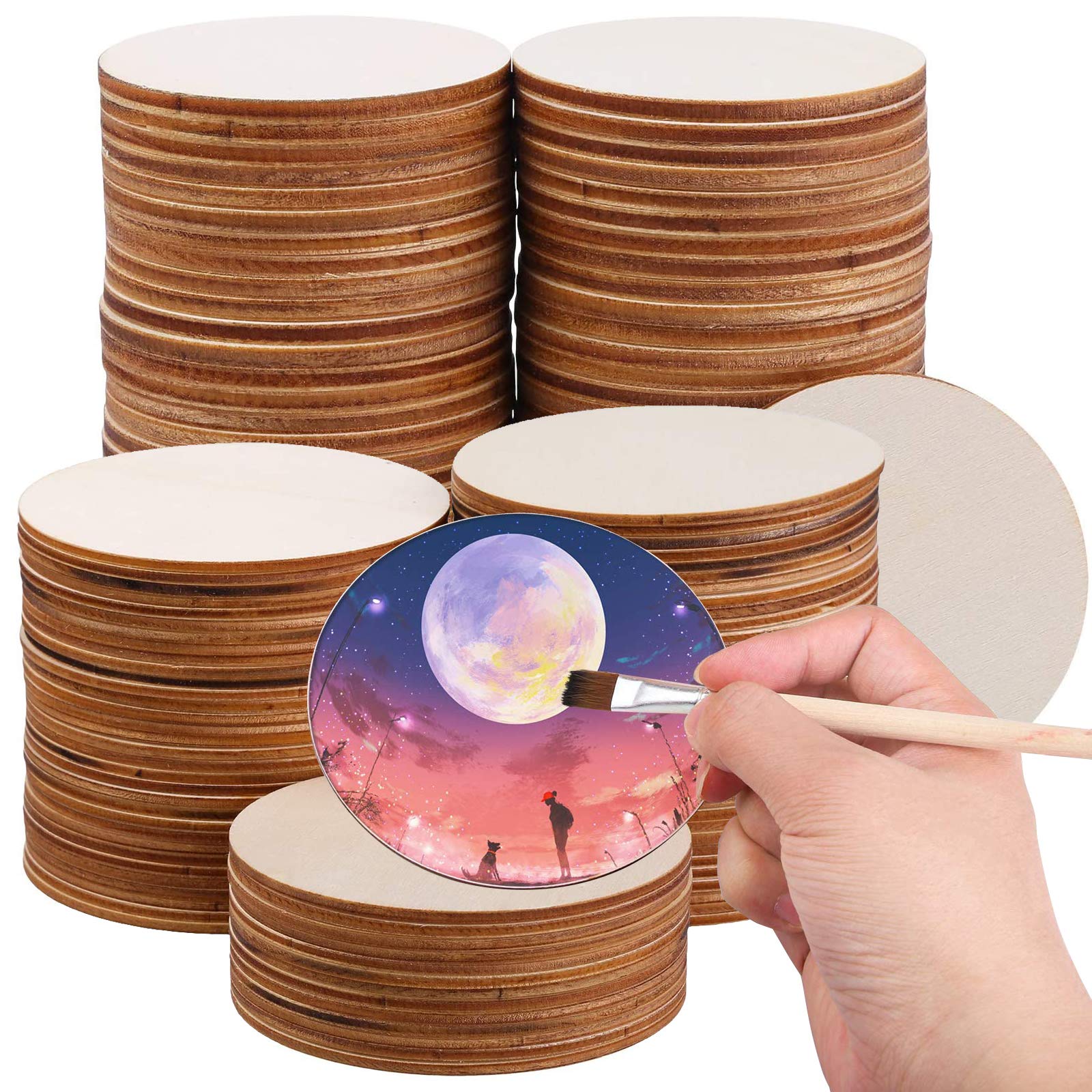 WZYTEU 40pcs Wooden Discs, Blank Unfinished Wooden Circles, for Decorations DIY Craft Supplies Pyrography Painting Laser Engraving and Coasters (10cm)