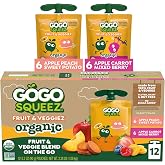 GoGo squeeZ No Sugar Added Organic Fruit &amp; veggieZ Applesauce, 12 Count | Kids On The Go Fruit &amp; Veggie Snack, Peach and Berry; 3.2 Oz Pouches, Gluten and Nut Free, Recloseable Cap, BPA-Free