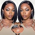 Wear and Go Glueless Bob Wig Human Hair Pre Plucked Pre Cut 180% Density 5x5 HD Transparent Lace Front Wigs Human Hair for Black Women Short Straight Bob Wigs No Glue Lace Closure Wigs 10 Inch