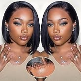 Wear and Go Glueless Bob Wig Human Hair Pre Plucked Pre Cut 180% Density 5x5 HD Transparent Lace Front Wigs Human Hair for Black Women Short Straight Bob Wigs No Glue Lace Closure Wigs 10 Inch