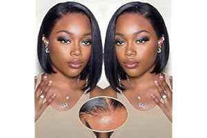 EQ DUOUPA Wear and Go Glueless Bob Wig Human Hair Pre Plucked Pre Cut 180% Density 5x5 HD Transparent Lace Front Wigs Human Hair for Black Women Short Straight Bob Wigs No Glue Lace Closure Wigs 10 Inch