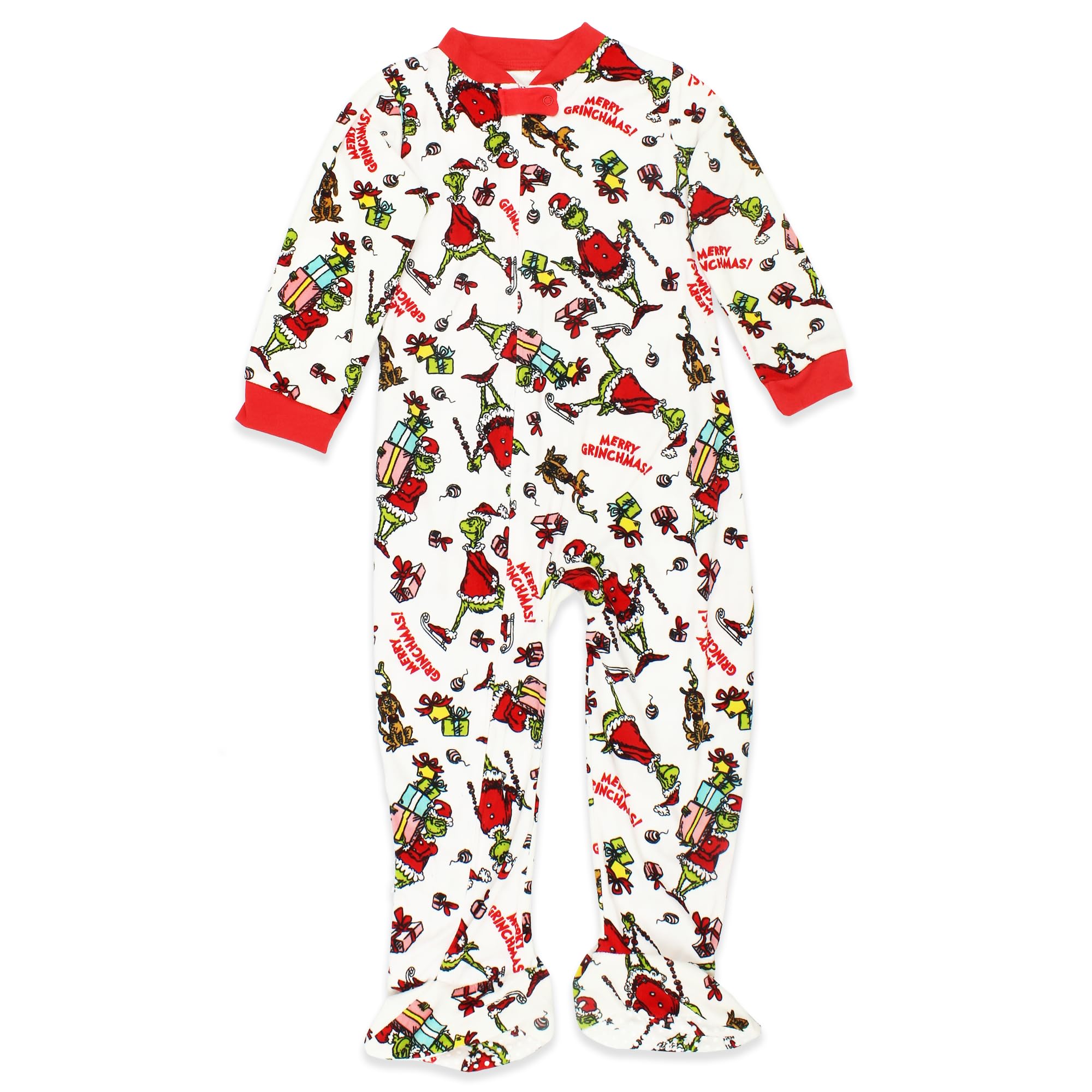 Photo 1 of Dr. Seuss The Grinch Santa Baby Toddler Velour Holiday Sleeper (White, 18M)