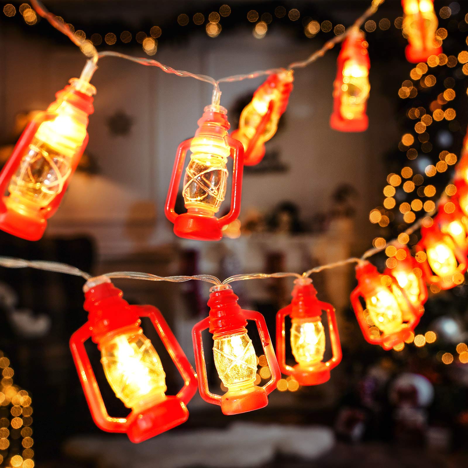 Photo 1 of AceList 20 LED Red Lantern String Lights Mini Kerosene Lamp for Indoor Outdoor Patio Garden Holiday Home Ramadan Wedding Party Christmas Tree New Year Decorations(Warm White Light)