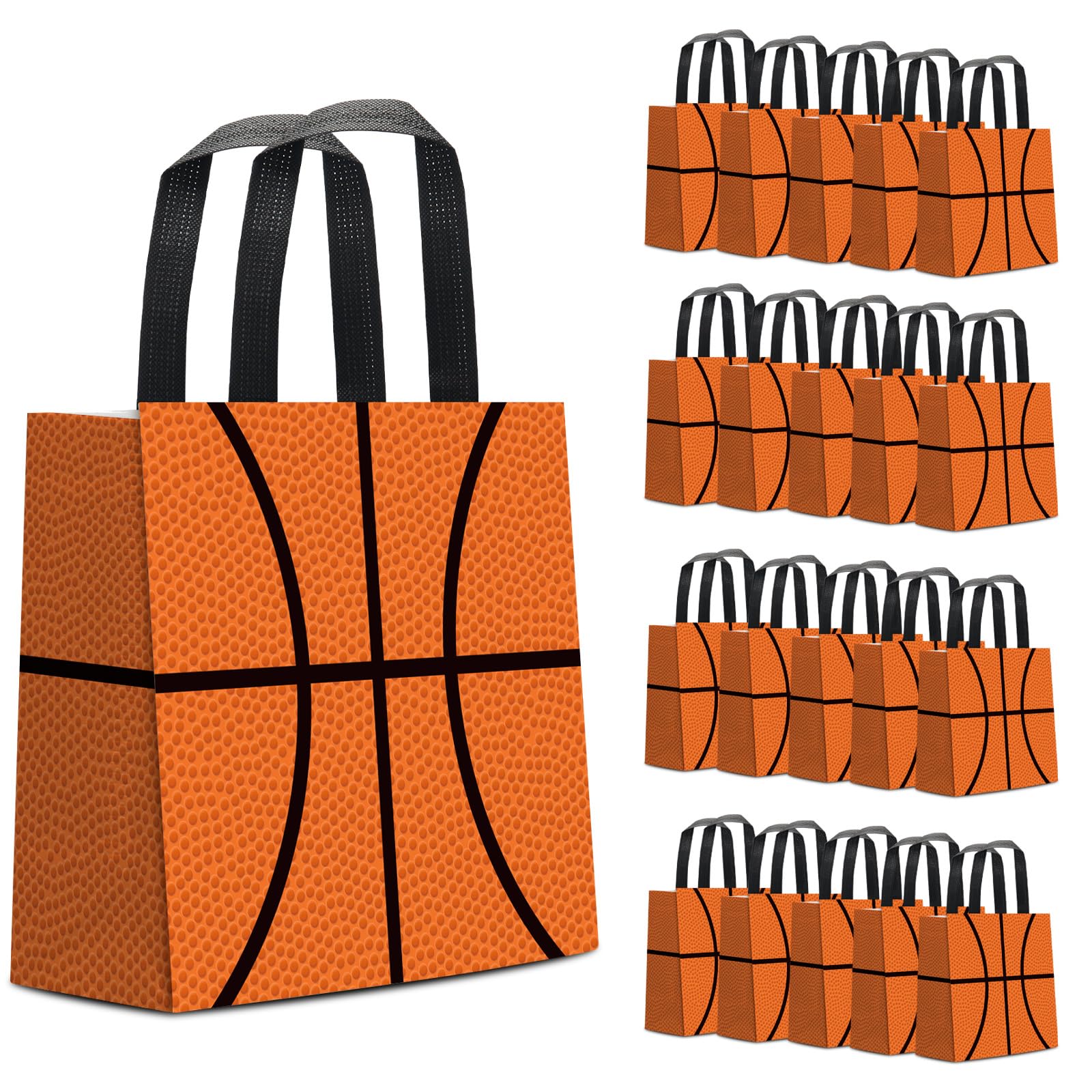 Photo 1 of KERINGO 24 PCS Basketball Gift Bags Basketball Treat Bag with Handles Reusable Basketball Goodie Snack Favor Bag Non Woven Party Favor Bags for Sports Birthday Party Decor