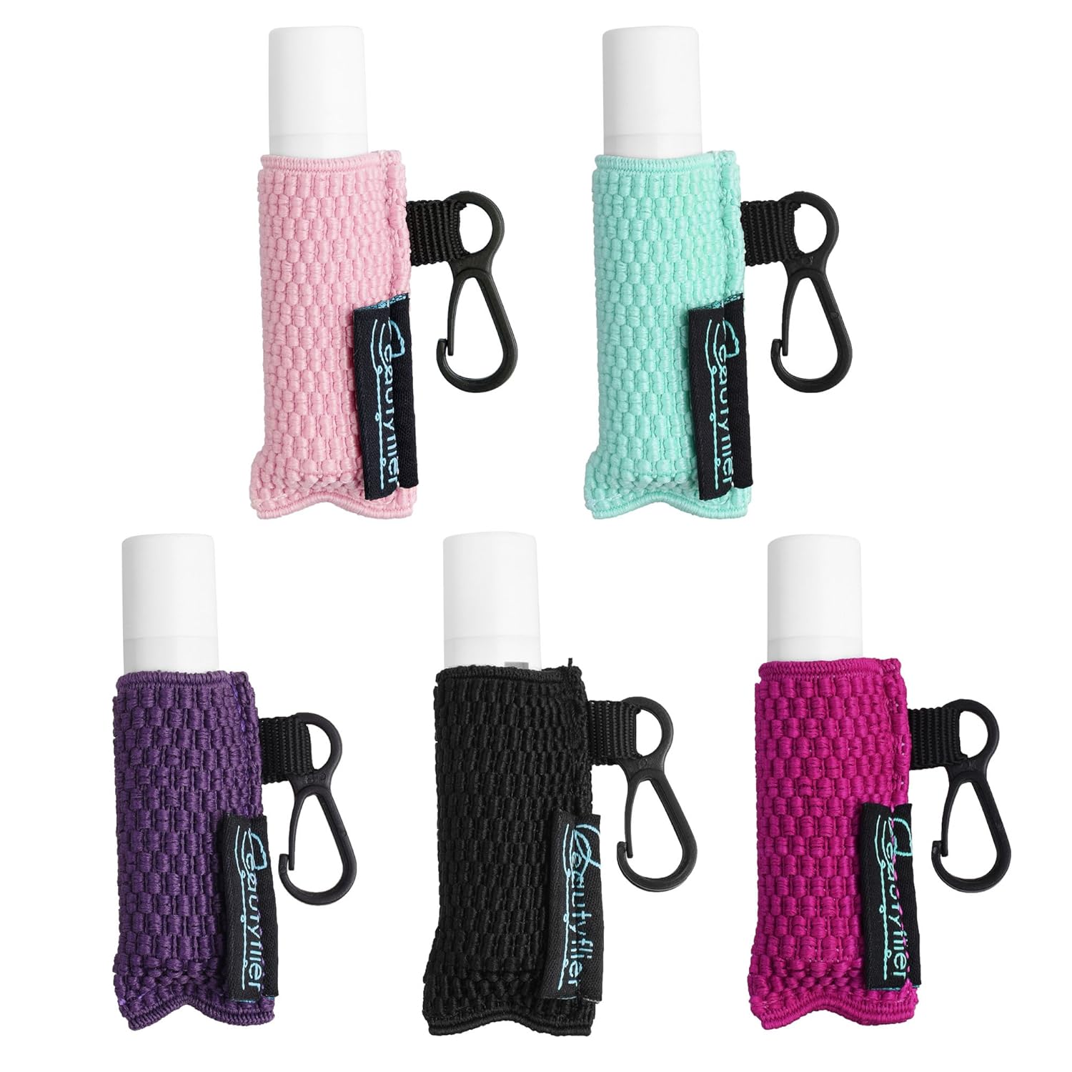 Beautyflier Clip-on Sleeve Chapstick Pouch Keychain Lipstick Holder Elastic Lip Balm Holster Travel Accessories (Black/Hot Pink/Purple/Robin Egg Blue/Pink) : Beauty