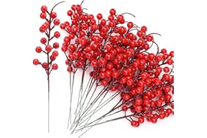 Christmas Red Berry, 20 Pack Red Berry Picks, Artificial Red Berry Stems for Christmas Tree Decorations, Home Decor, DIY Craf