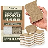 Plant-Based Kitchen Sponges (12 Pack) | USDA Biobased Certified | FSC &amp; PETA Approved | Natural Cellulose &amp; Coconut Scrubber Sponge | S-Shaped Design | Eco-Friendly, Non-Scratch, Non-Toxic &amp; Vegan
