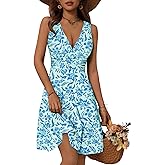 OURIN Women's Spring Deep V Neck Sleeveless Floral Sundresses with Pockets Flowy Summer Dresses for Women