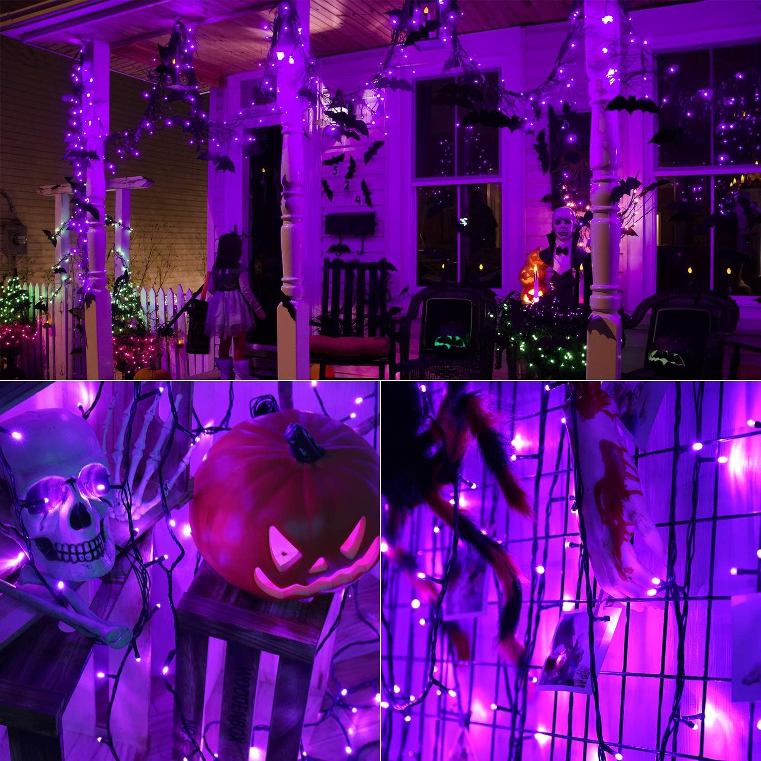 BrizLabs Purple Lights, 78.74ft 240 LED Halloween Lights, Plug in Halloween Lights String Connectable, 8 Modes Outdoor Halloween String Lights Waterproof for Indoor Outside Window Spooky Decoration: Home & Kitchen