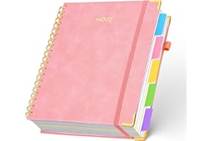 5 Subject Notebook with Removable Dividers Tabs, 300 Pages Leather Hardcover Spiral Notebook College Ruled, 8"x10" Large B5 N