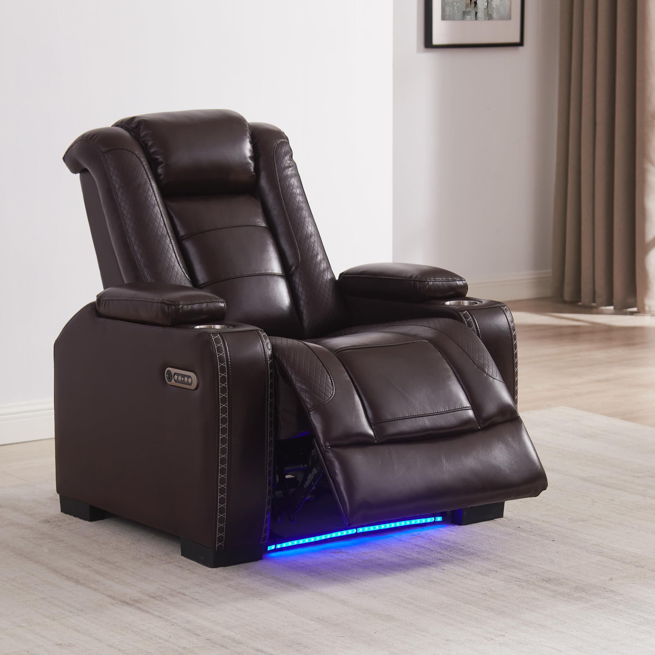 Brown Breather Leather Power Recliner Sofa and Loveseat with 2 Piece Sets.