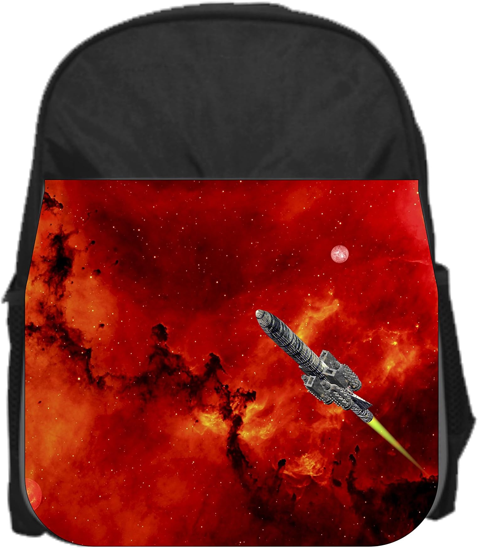 Rocket Ship Blast Off - 13" x 10" Black Preschool Toddler Children's Backpack & Pencil Bag Set