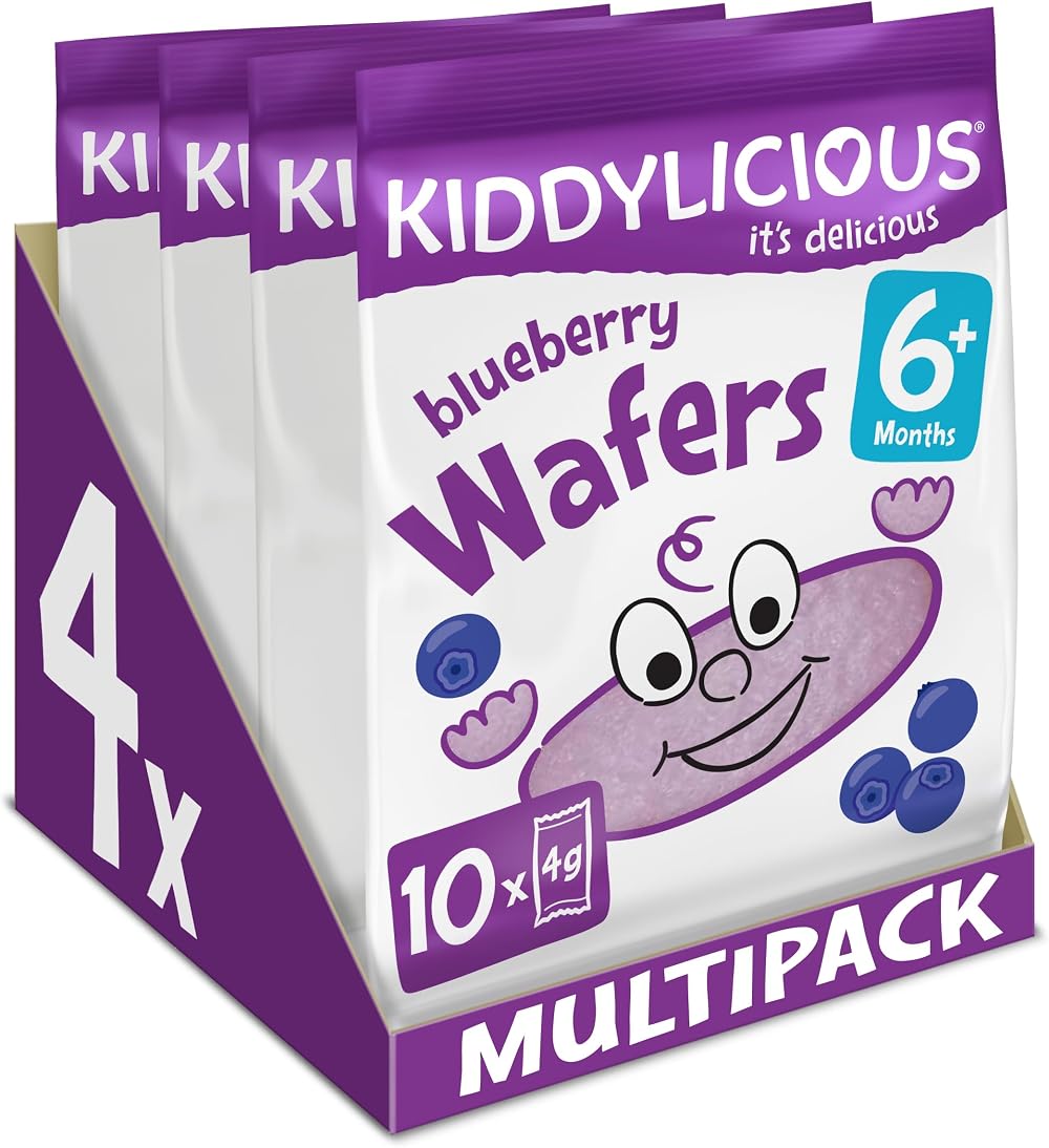 Kiddylicious Blueberry Wafers Gluten Free Dairy Free 6+ Months 4x10 Packs