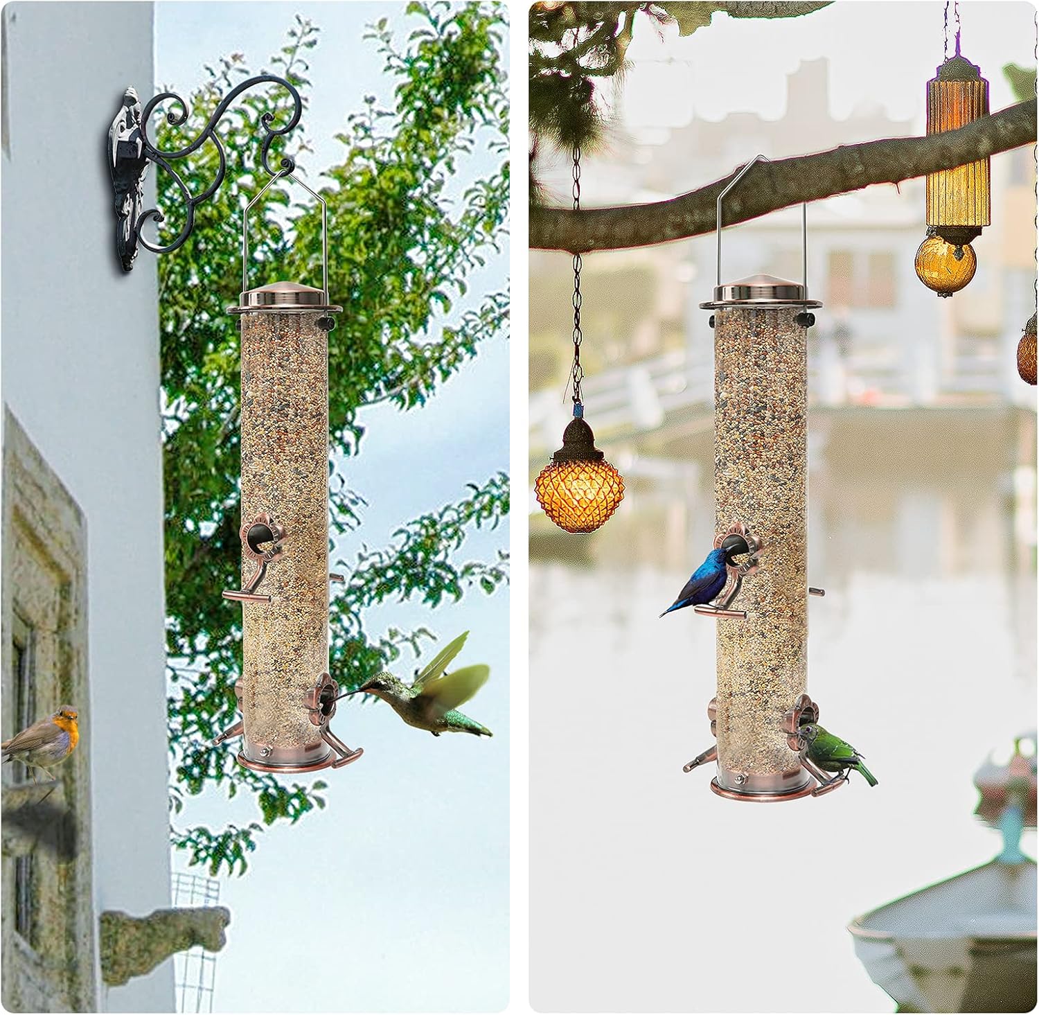 KVISTER Bird Feeder for Outside, Finch Feeder w/4 Feeding Ports, Stainless Steel Hanging Wild Bird Feeders for Garden Backyard Outdoor Decoration Attracting Birds(1PC) : Garden & Outdoor