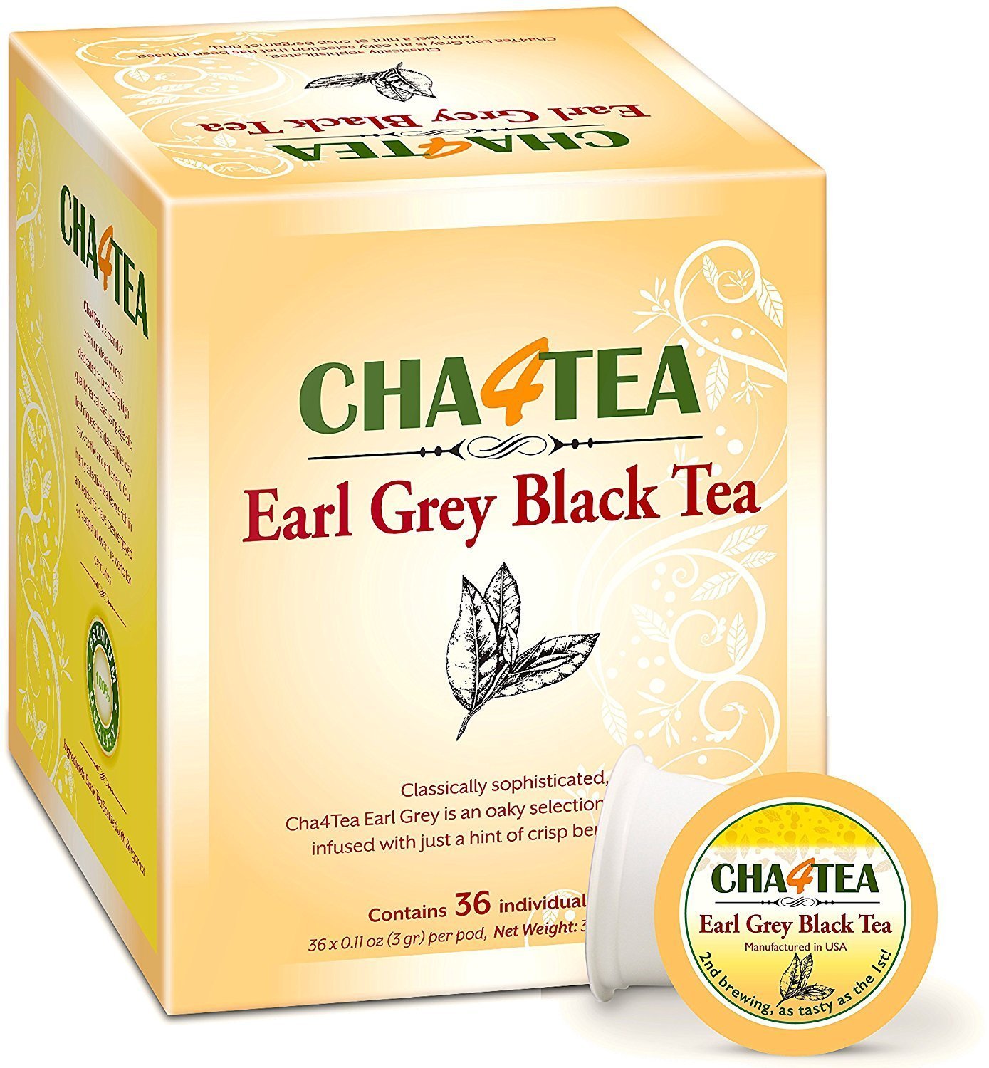 Cha4TEA 36-Count Earl Grey Tea K Cups for Keurig K-Cup Brewers