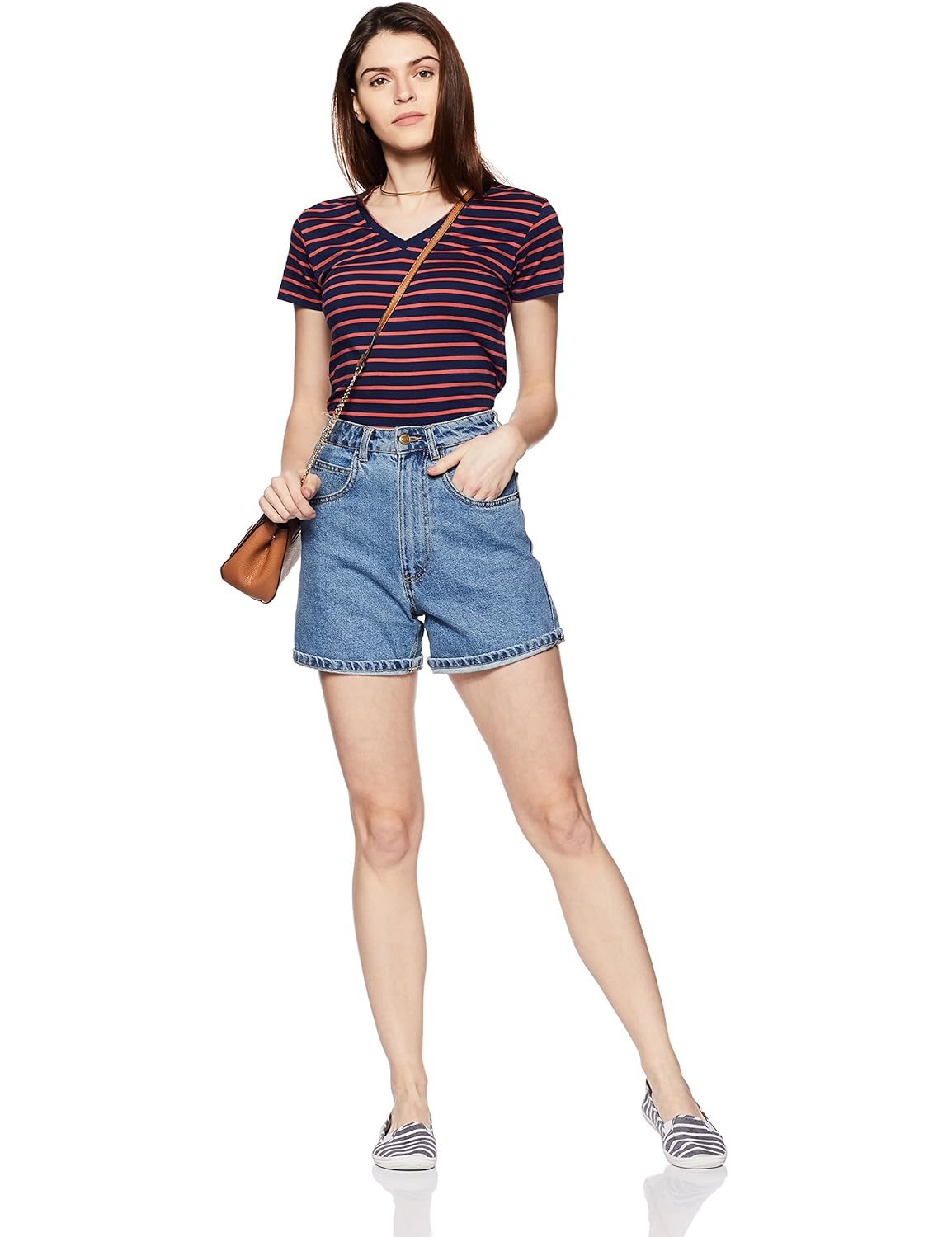 symbol amazon brand women's striped regular fit t-shirt