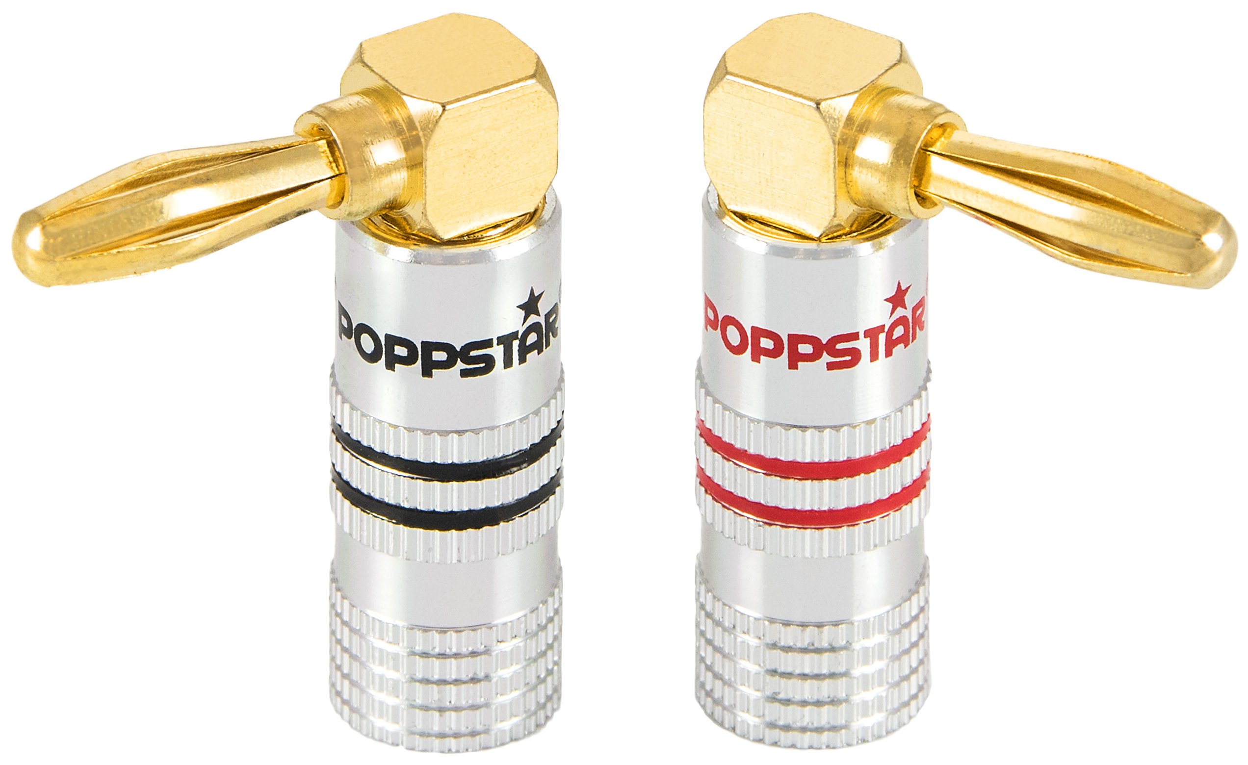 Poppstar Banana plug angled, for cables up to 4 sq mm screwed or 6 sq mm soldered, 24k gold plated contacts, pack of 2