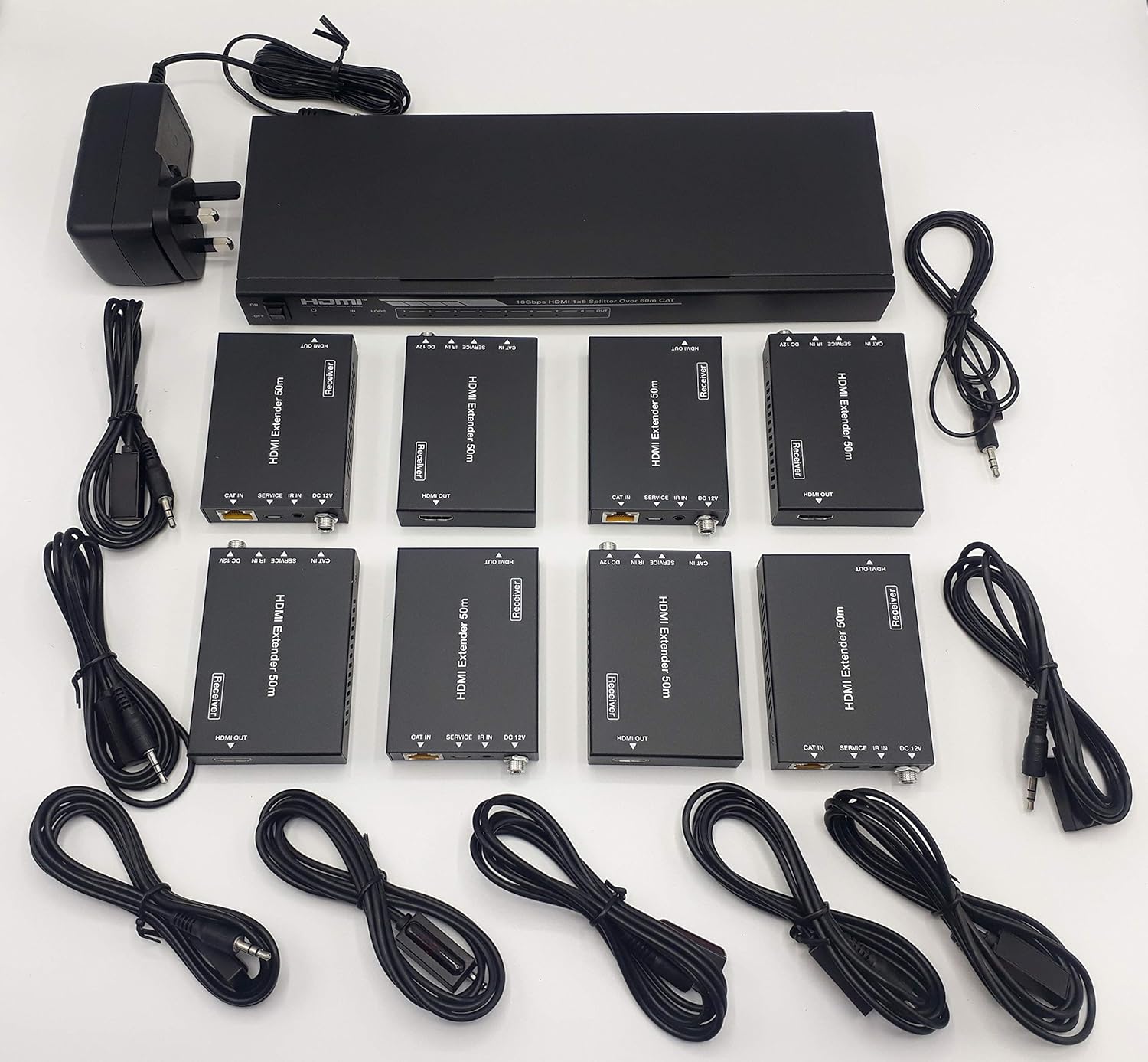 FOURKAY 1x8 4K@60Hz HDMI Splitter Extender over Cat6/7 Ethernet with 8 PoC receivers. HDMI Loop Out and Audio Extraction on TX. Send 4K up to 35m / 1080p to 60m. Remote Control source from Receivers - Image 5