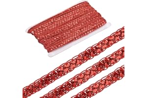 MECCANIXITY 15 Yard Sequins Beaded Lace Trim 0.4 Inch Sequin Braid Trim Strip Paillette Sequins Ribbon Trim for Crafts, Embellishments, DIY Sewing Costume Red