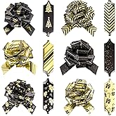 LeZakaa 12PCS Christmas Pull Bows with Ribbon - Black and Gold Gingerbread Design - Perfect for Gift Wrapping, Florist, Bouquet, Basket