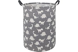 ACMUUNI Durable Canvas Large Clothes Basket Laundry Hamper with Handles,Waterproof Cotton Storage Organizer Perfect for Kids Boys Girls Toys Room, Bedroom, Nursery,Home,Gift Basket(Grey Dinosaur)