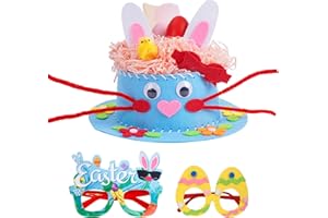 Yushanju Easter Crafts Kits Eyeglasses DIY Hat Kit Easter Chick Bunny Egg for Hats Party Supplies Game Decorations Cartoon Cap Gifts Photo Props(Blue)