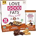 Love Good Fats Plant-Based Keto Protein Snack Bars - Chewy Nutty Peanuts and Dark Chocolate - 13g Good Fats, 7g Protein, 5g Net Carbs, 1g Sugar, Gluten-Free, Non GMO - Peanut Butter Chocolatey, 12 Pack
